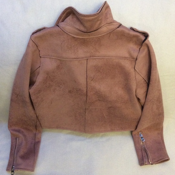 DEX faux suede asymmetrical moto crop jacket - Picture 4 of 11
